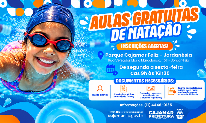 Aulas gratuitas de natação seguem com inscrições abertas em Cajamar