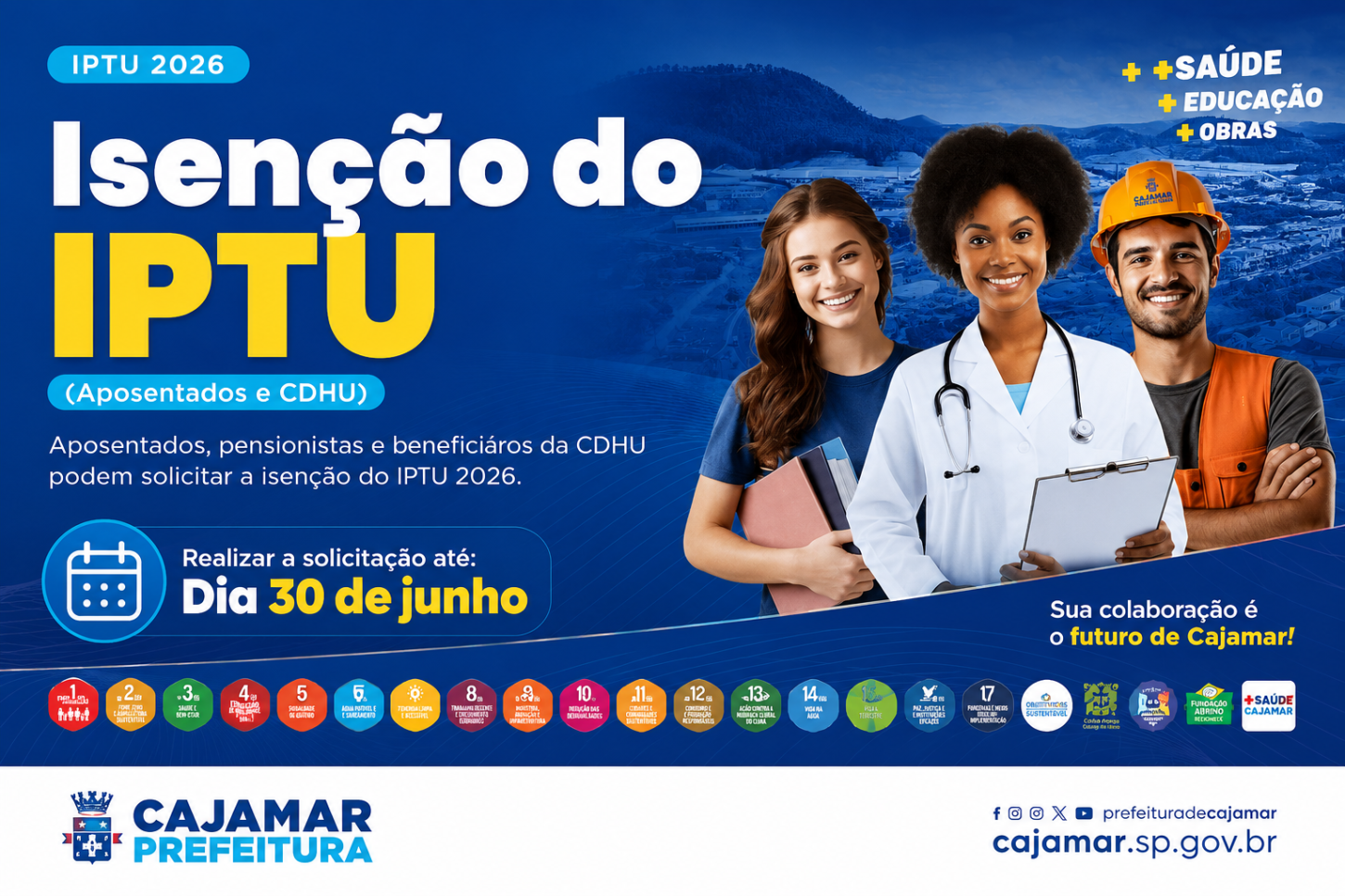 Prazo final: pedidos e renovações de isenção do IPTU e da Taxa do Lixo em Cajamar terminam em 30 de junho