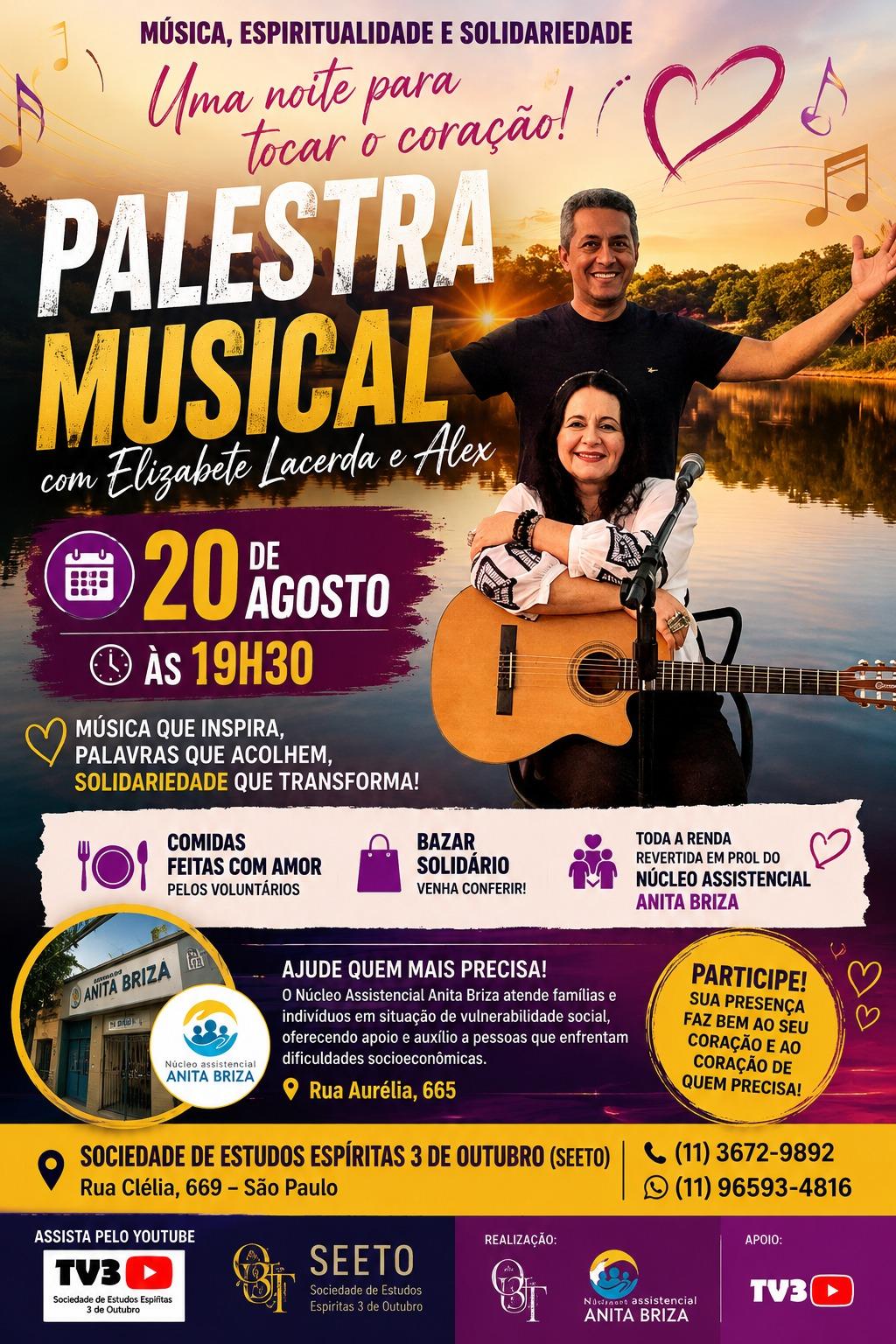 Música, espiritualidade e solidariedade se encontram em palestra musical na SEETO